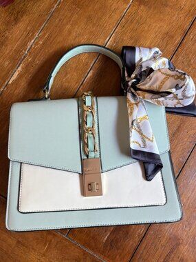 Aldo Mint Green and Cream Satchel